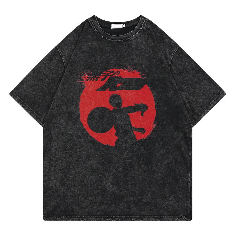 Summer Anime Slam Dunk Printed T-Shirt Vintage Washed Cotton Short Sleeve Top