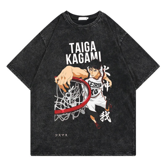 Summer Anime Slam Dunk Printed T-Shirt Vintage Washed Cotton Short Sleeve Top